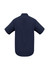 A navy short sleeve button-up shirt with a smooth back design and no visible logos.