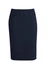 A navy blue lined skirt with a relaxed fit, featuring a smooth waistband and simple design. It has a logo.