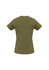 A back view of a women's short sleeve tee in olive green, featuring a simple design and a logo.