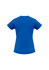 A women's short sleeve tee in vibrant blue, displaying a simple design with a logo.