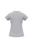 A grey women's short sleeve tee with a fitted silhouette and a logo on the back.