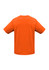 An orange short sleeve t-shirt with a plain back and a logo on the side.