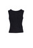 A black women's peaked vest with a ribbed texture, featuring a sleeveless design and a fitted silhouette.