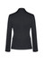 A women's mid-length jacket in dark grey with a tailored fit, featuring a two-button design and a logo.