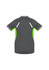 A short sleeve tee in grey with neon green accents and reflective detailing, featuring a logo.