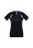 A women's short sleeve tee in black with white accents, featuring a logo on the front.