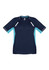 A navy blue short sleeve tee with light blue accents and reflective detailing. It features a branding logo.