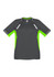 A short sleeve tee in charcoal grey with vibrant lime green accents and reflective detailing, featuring a logo.