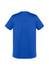 A blue short sleeve T-shirt featuring a simple design with a logo on the back.