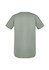 A light green men's t-shirt with short sleeves and a rounded hem, featuring a logo on the back.