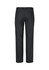 A pair of men's adjustable waist slacks in dark grey with a smooth finish and back pockets.