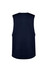 A sleeveless tee in navy blue, featuring a smooth back design and a logo on the front.