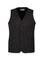 A black longline vest featuring a button front and side pockets, designed for men. It has a simple, sleek look.