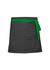 A black waist apron with a vibrant green tie, featuring a pocket on the front. It has a logo on the fabric.