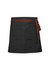 A black waist apron with a brown tie belt, featuring a pocket on the front. It has a simple design.