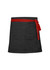 A black waist apron with a red tie, featuring a rear pocket and a simple design.