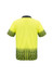 A short sleeve polo shirt in vibrant yellow with a patterned black gradient. It features a logo on the front.