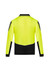A bright yellow long sleeve polo with black accents and a logo on the back, designed for safety wear.