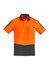 Hi Vis short sleeve polo shirt in orange and grey, featuring a pocket and a logo on the chest.