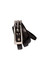 A black semi-patent belt with a silver buckle, featuring a sleek design and shiny finish.