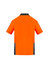 An orange short sleeve polo shirt featuring black accents and a logo on the front.