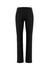 Black women's slacks with a straight-leg design and two back pockets, featuring a branding logo on the waistband.