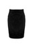 A black women's skirt with a tailored design, featuring pockets and a waistband. Contains a logo.