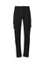 Men's cargo pants in black with multiple pockets and a fitted design, featuring a branding logo.