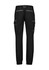 Black cuffed work pants featuring multiple pockets and reflective detailing. Includes a logo.