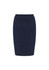 A fitted navy blue skirt with a waistband and subtle design details, featuring a brand logo.
