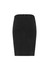 A fitted black skirt with a concealed zipper at the back, featuring a sleek and minimalistic design.