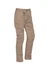 A pair of men's rugged cargo pants in a khaki colour, featuring multiple pockets and a clip detail.