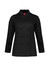 A black long sleeve chef jacket featuring double-breasted buttons and a logo on the sleeve.