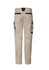 Light beige work pants featuring multiple pockets and a logo, designed for durability and practicality.