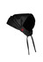 A black chef bandana with a tied back design, featuring a small logo on one side.