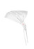 A white chef bandana with a tied back design, featuring a branded logo.