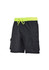 Men's streetworx board shorts in black with a vibrant yellow drawstring and cargo pockets. Features a logo.