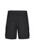 Black sports shorts with a relaxed fit, featuring cargo pockets and an elastic waistband. Includes branding on the side.
