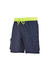 Mens Streetworx board shorts in navy with a neon yellow drawstring and side cargo pockets. Features a logo.