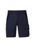 Men's navy work shorts with multiple pockets and a logo, featuring a classic fit and durable fabric.
