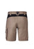 Men's work shorts in khaki with a black waistband, featuring pockets and a logo on the back.
