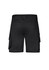 Black rugged cooling stretch shorts with cargo pockets and a logo on the back. Suitable for outdoor wear.
