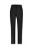 Black unisex scrub pants with a drawstring waist, featuring a logo and made from soft, flexible material.