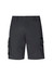 Dark grey men's shorts with cargo pockets and a button closure, featuring a branded logo.