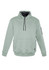 A light green unisex multi-pocket hoodie featuring a drawstring hood and a side pocket. It has a logo on the sleeve.
