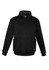 A black unisex multi-pocket hoodie featuring a front pouch and a branded logo. It has a hood and long sleeves.