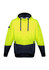 A unisex hi-vis hoodie in bright yellow and black with a textured jacquard design and a logo on the sleeve.