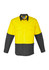 A long sleeve work shirt in hi-vis yellow and black, featuring two front pockets and a logo.