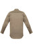A long-sleeved, stretch shirt in khaki, featuring a back yoke design and including a logo.