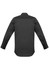A black long-sleeve shirt with a tailored fit and a logo on the back. Suitable for workwear.